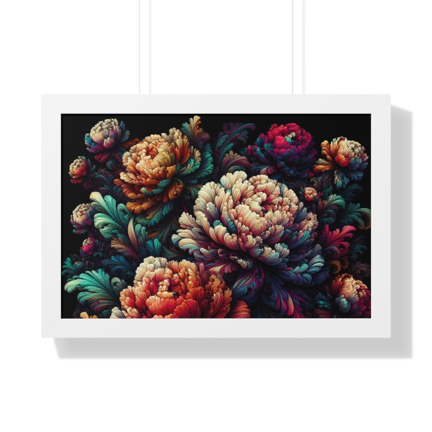 Peony Flower Neon Framed Poster