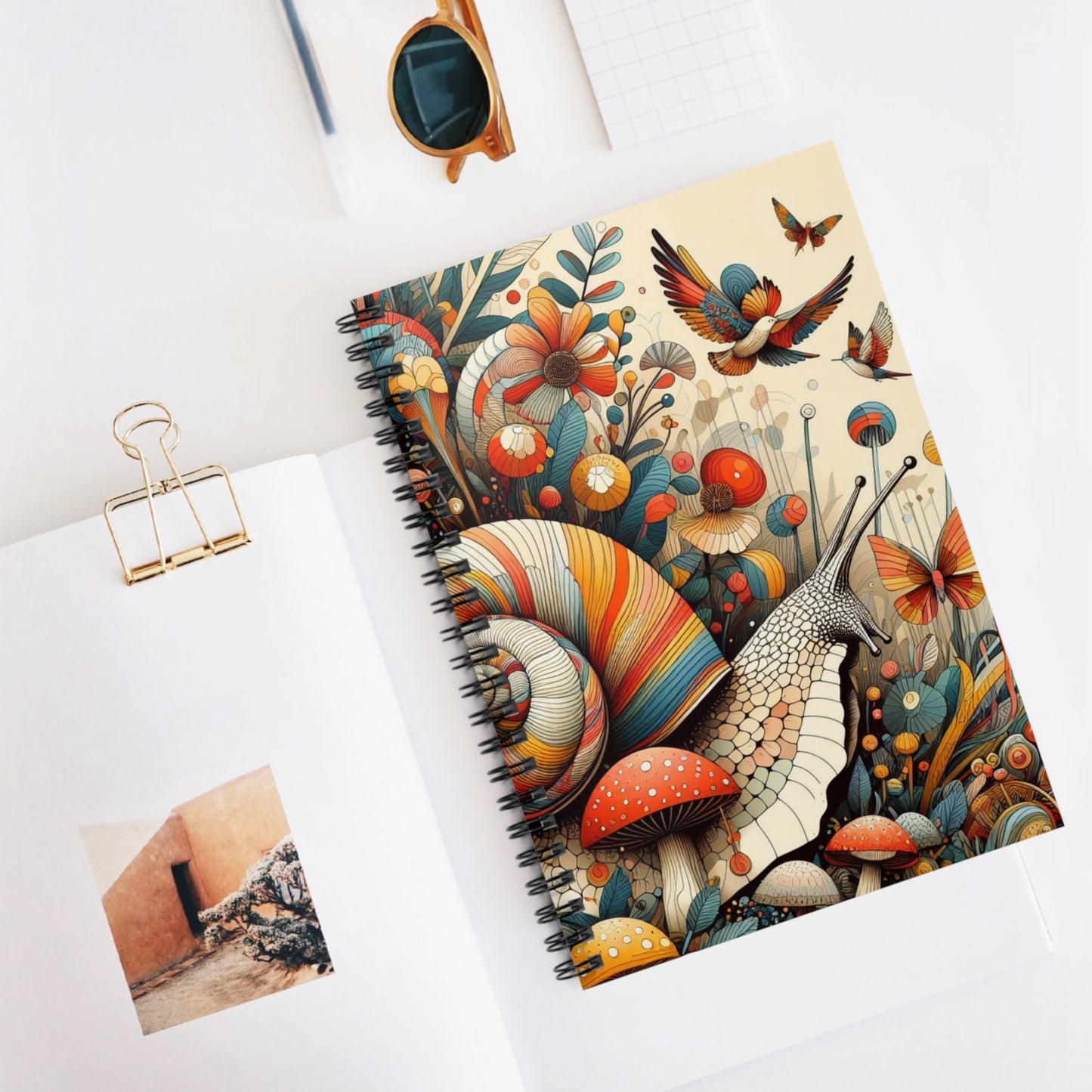 Flower Garden Snail & Butterfly Spiral Notebook - Ruled Lines