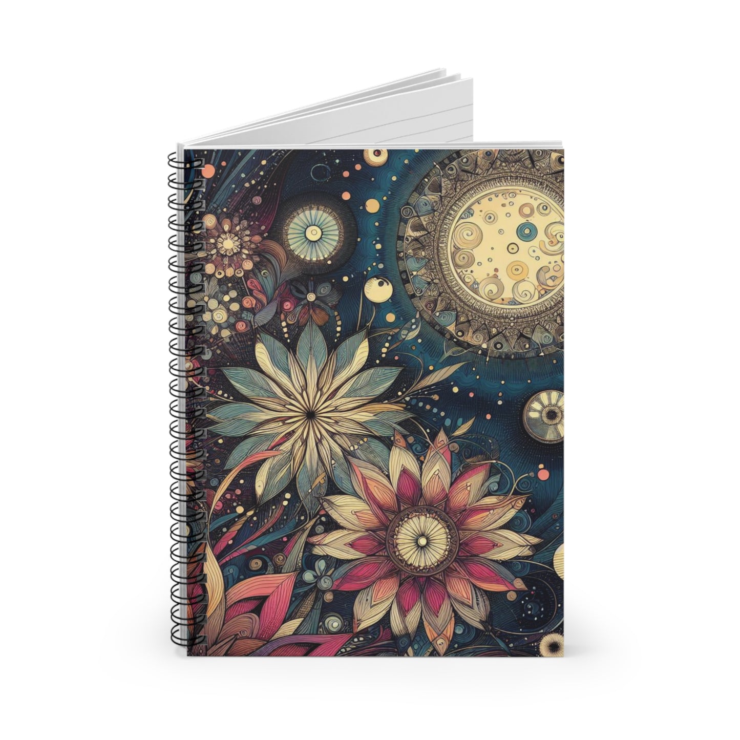 Moon & Flowers Astrological Spiral Notebook - Ruled Line