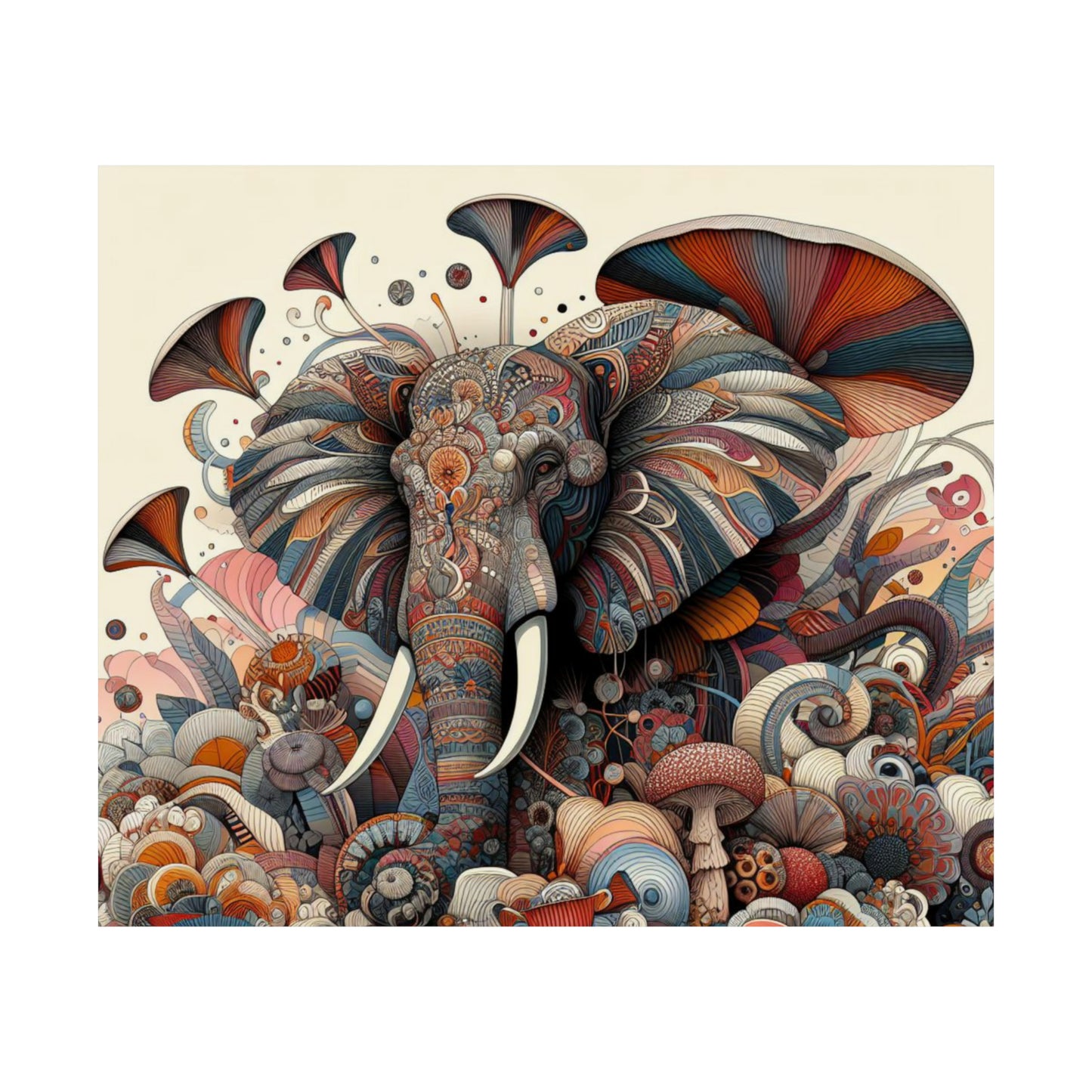 Elephant with Umbrellas Matte Poster