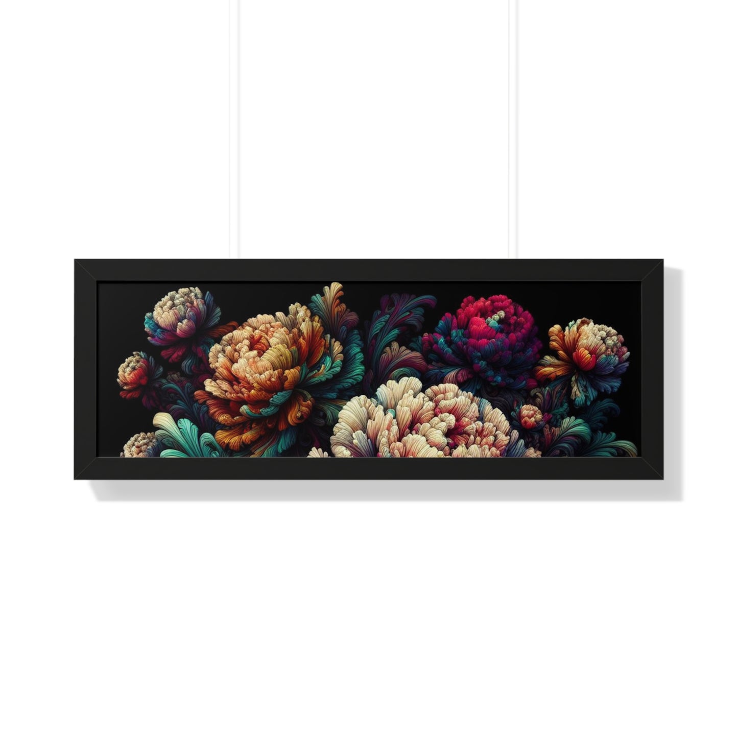 Peony Flower Neon Framed Poster