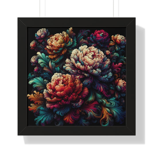 Peony Flower Neon Framed Poster