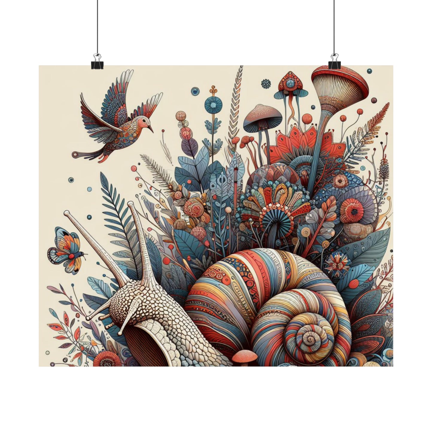 World Snail with Birds Matte Poster