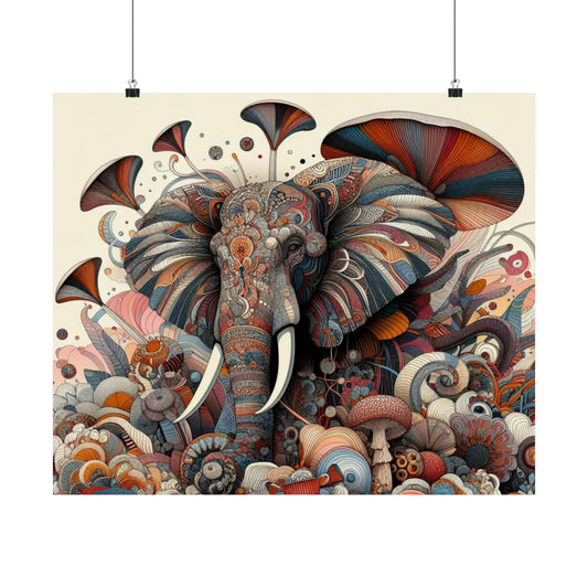 Elephant with Umbrellas Matte Poster