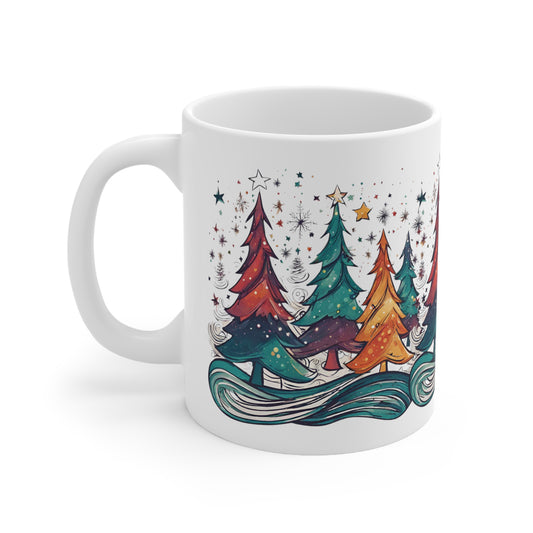 Our mug features a captivating illustration of a meticulously decorated Christmas tree, reminiscent of the classic beauty found in Scandinavian holiday traditions. Each detail captures the essence of simplicity, elegance, and the joyous spirit of the season.