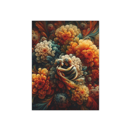 Lovers in Flowers Satin Poster