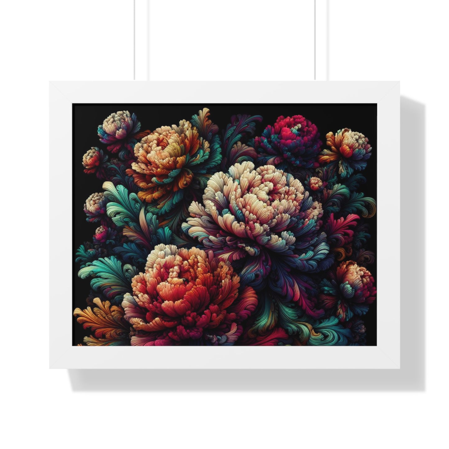 Peony Flower Neon Framed Poster