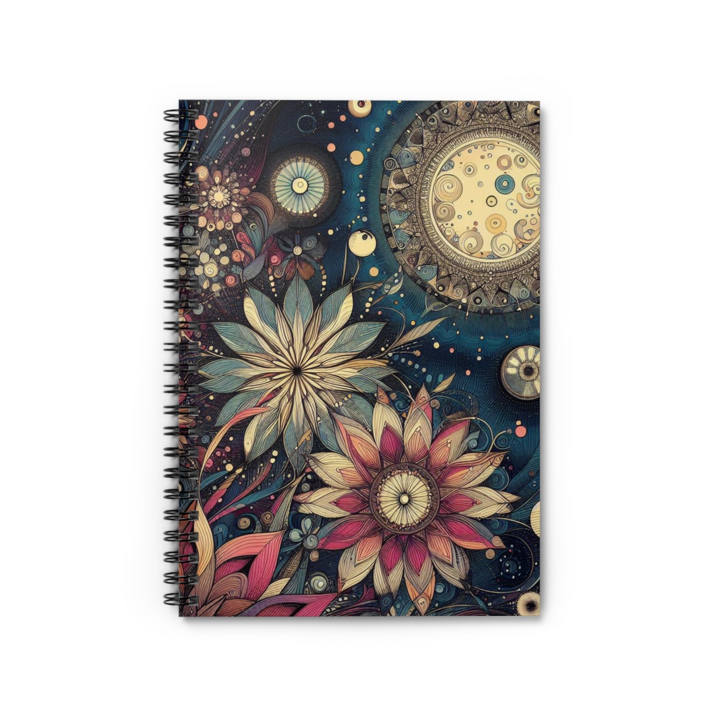 Moon & Flowers Astrological Spiral Notebook - Ruled Line