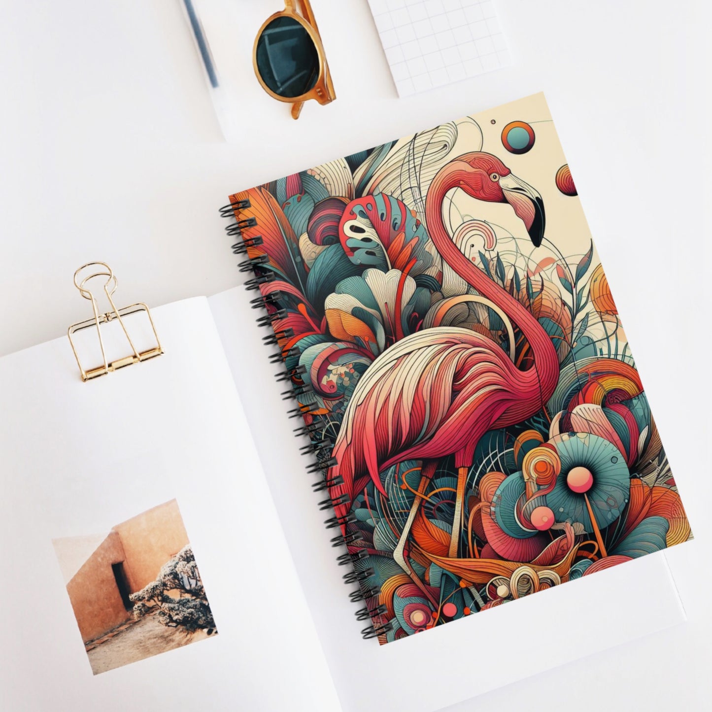 Pastel Flamingo in Forest Spiral Notebook - Elegant Ruled Pages