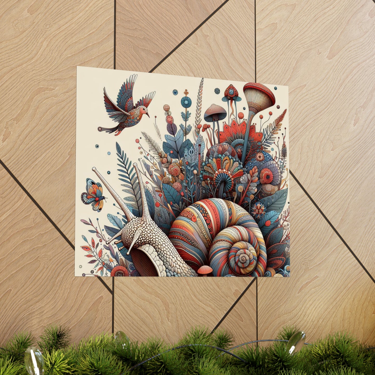 World Snail with Birds Matte Poster