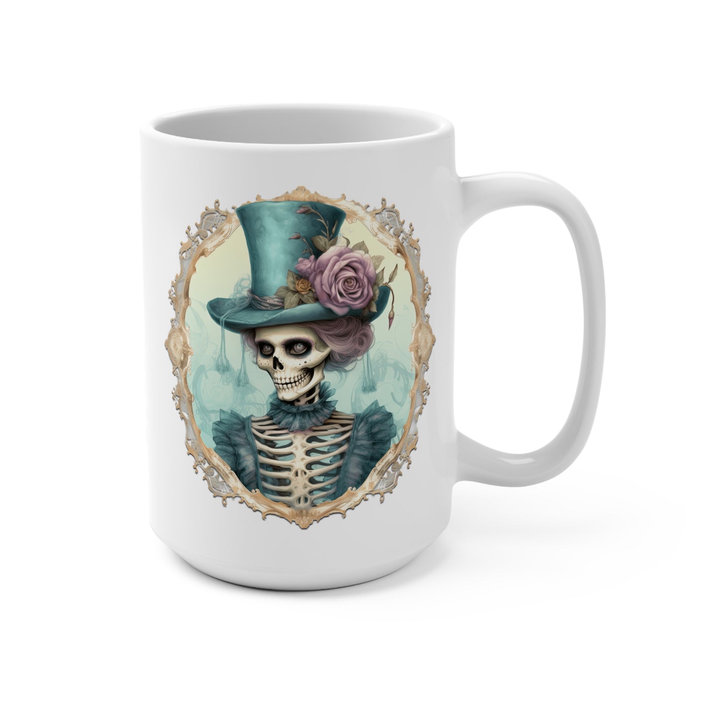 Spooky Halloween Skull in Vintage Mug