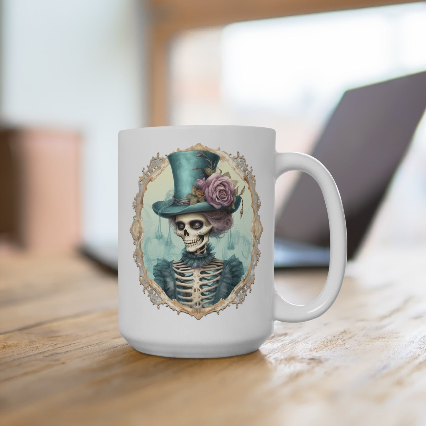 Spooky Halloween Skull in Vintage Mug