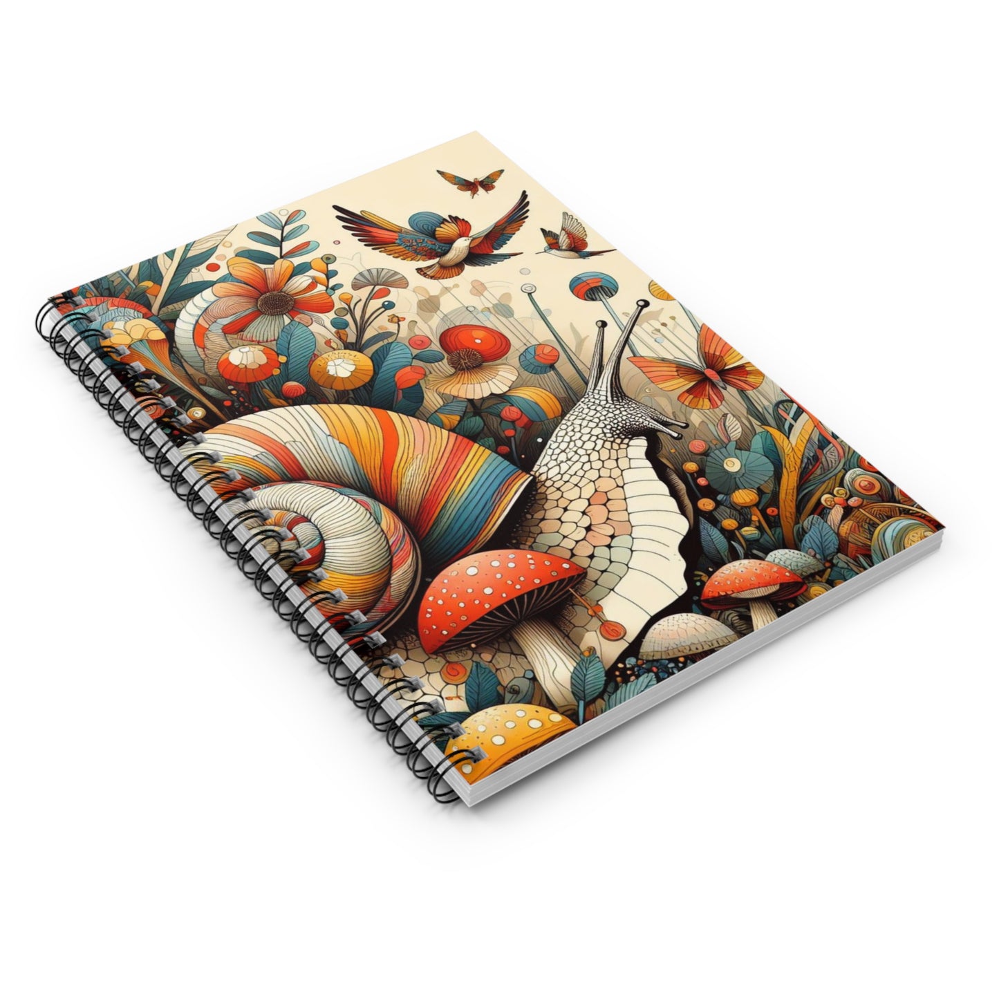 Flower Garden Snail & Butterfly Spiral Notebook - Ruled Lines