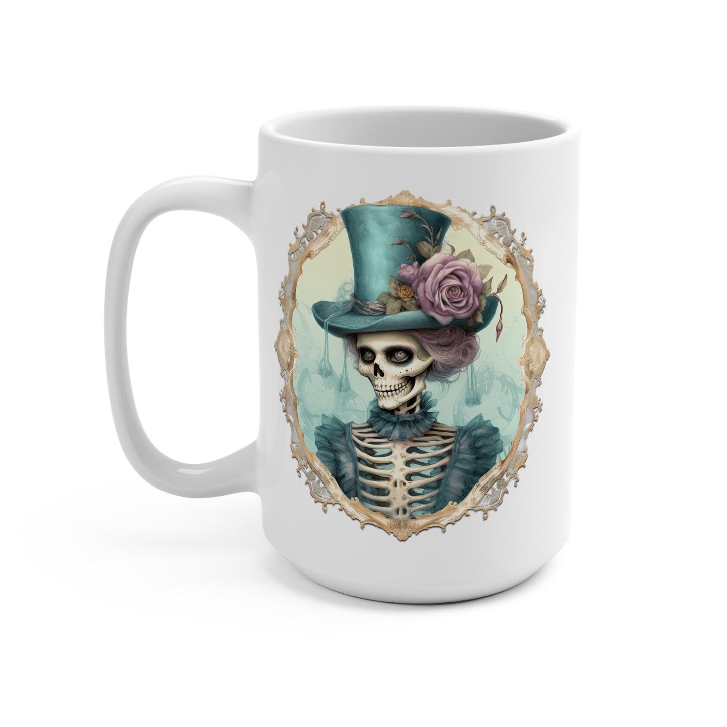 Spooky Halloween Skull in Vintage Mug