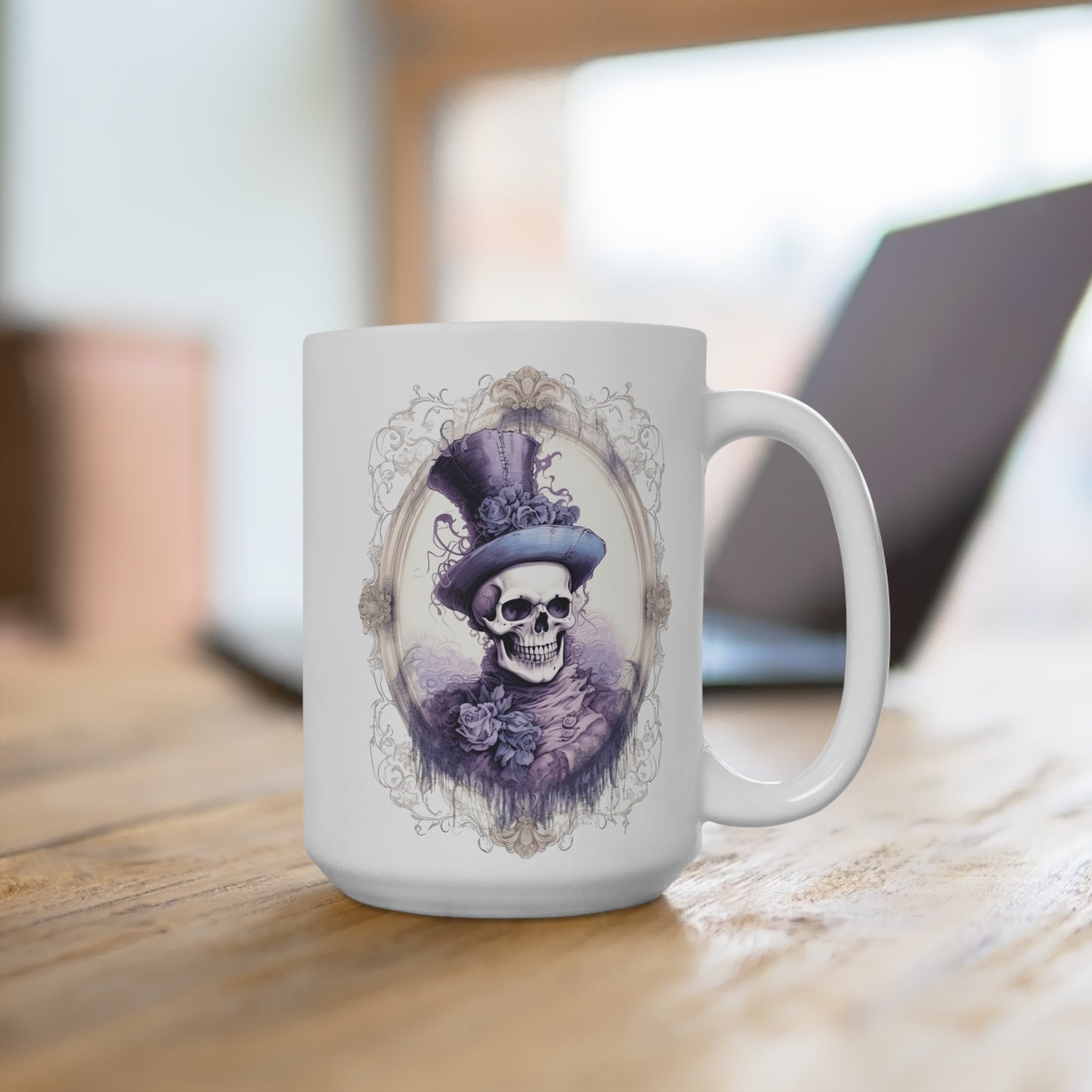 Spooky Skull Mug in Vintage Frame