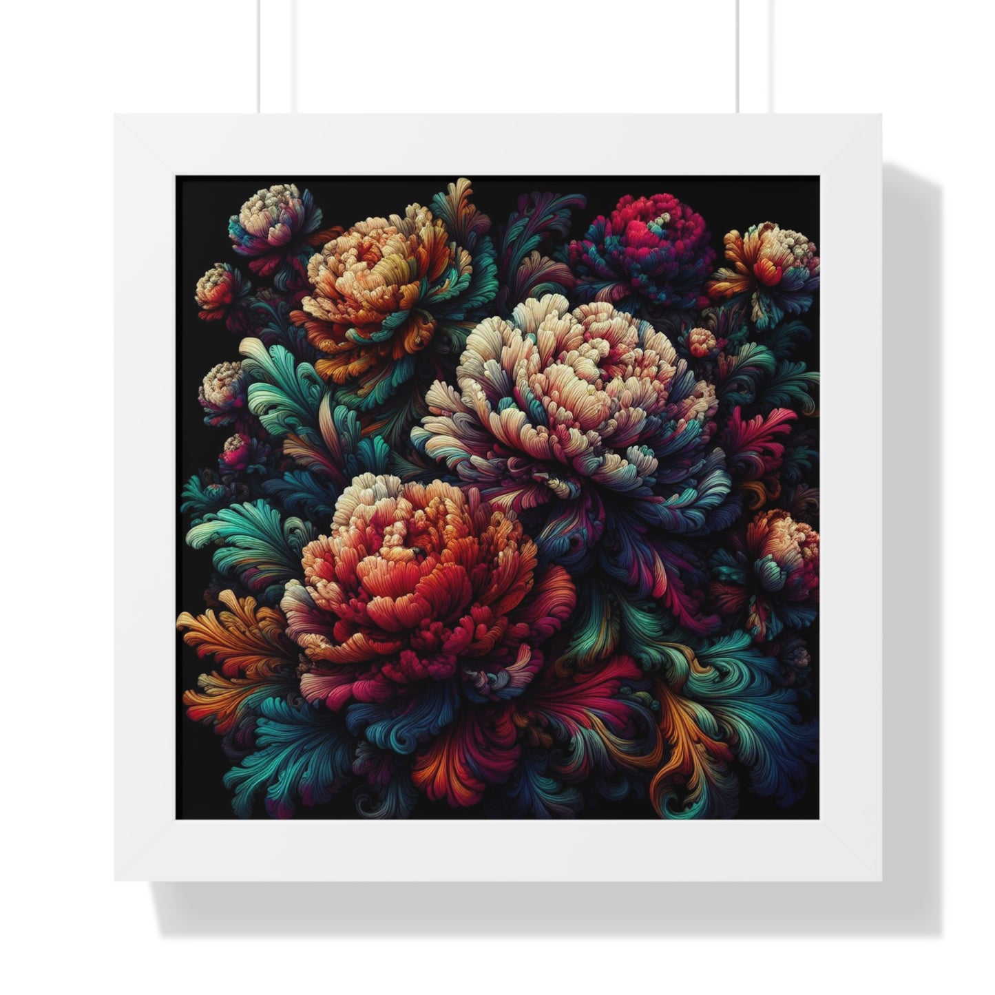 Peony Flower Neon Framed Poster