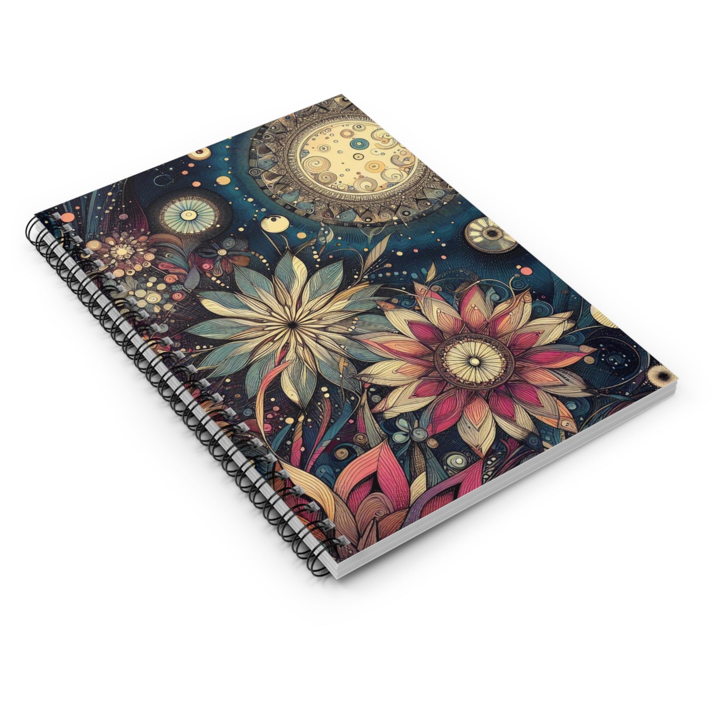 Moon & Flowers Astrological Spiral Notebook - Ruled Line