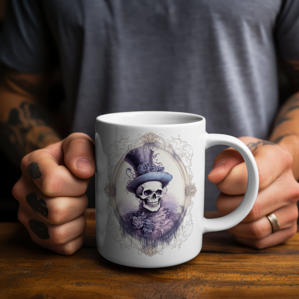 Spooky Skull Mug in Vintage Frame